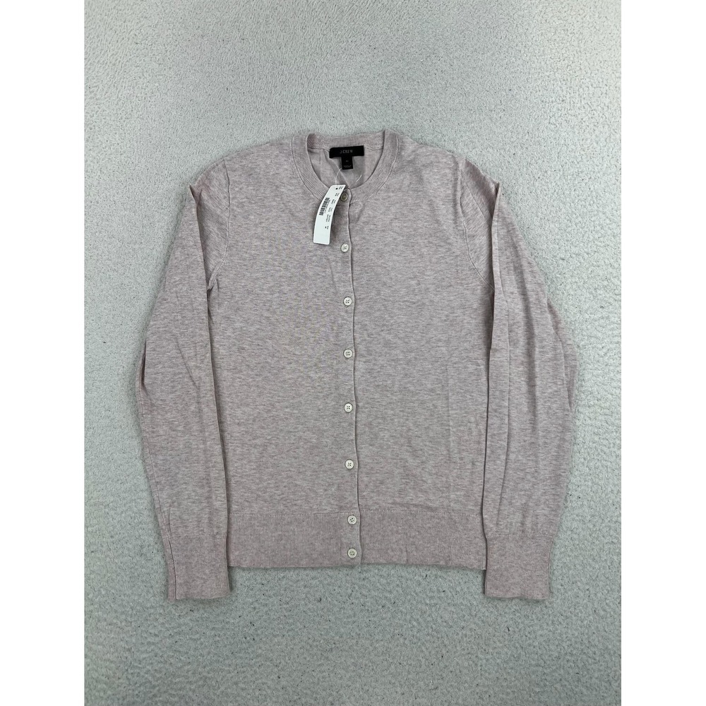 J Crew Womens Medium Beige Button Front Crewneck Cardigan Sweater E8447